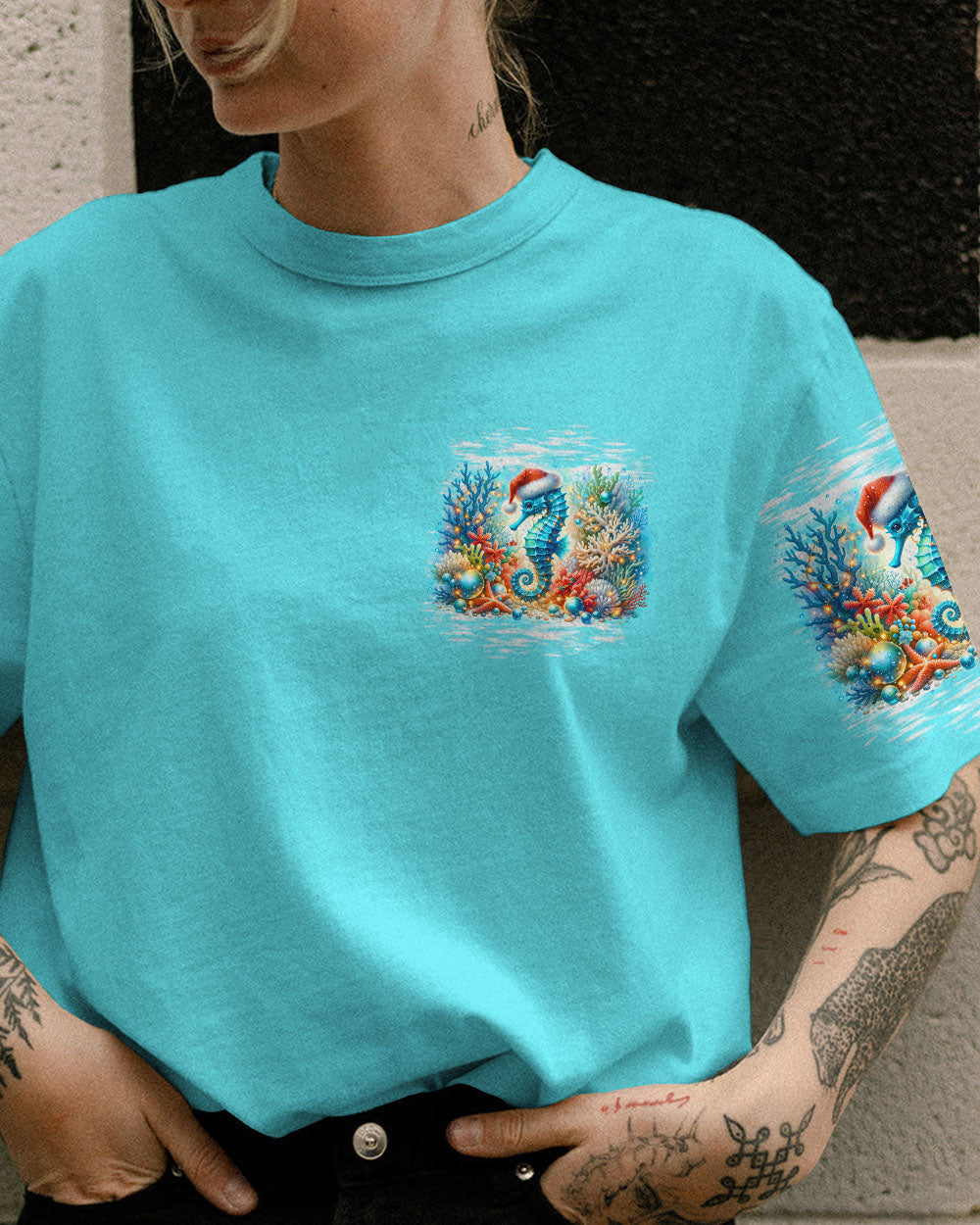 BLISSCORNERS SMELL THE SEA FEEL THE BREEZE SEAHORSE CHRISTMAS ALL OVER PRINT