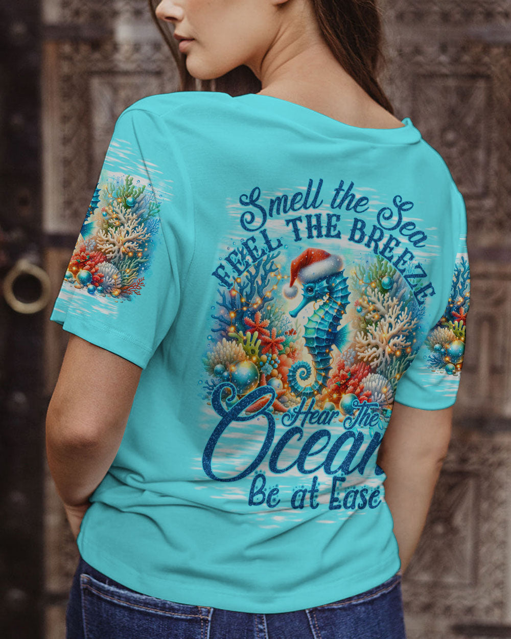 BLISSCORNERS SMELL THE SEA FEEL THE BREEZE SEAHORSE CHRISTMAS ALL OVER PRINT