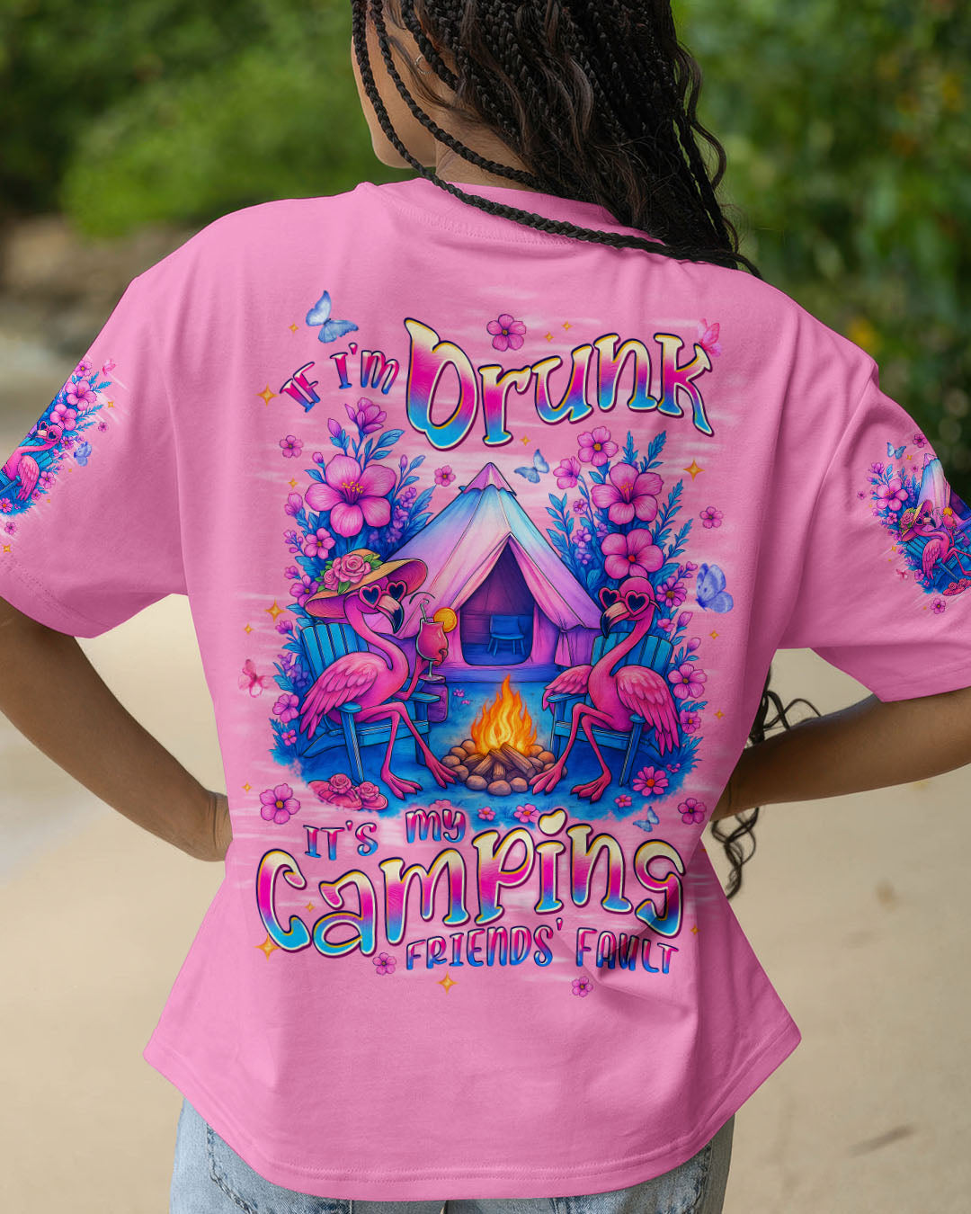 BLISSCORNERS IF I'M DRUNK FLAMINGO CAMPING ALL OVER PRINT