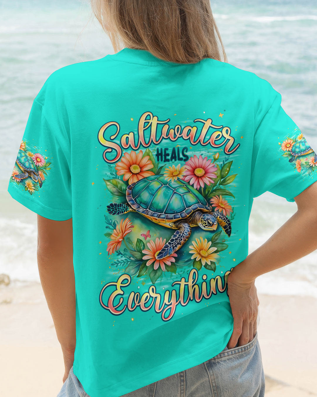BLISSCORNERS SALTWATER HEALS EVERYTHING TURTLE ALL OVER PRINT