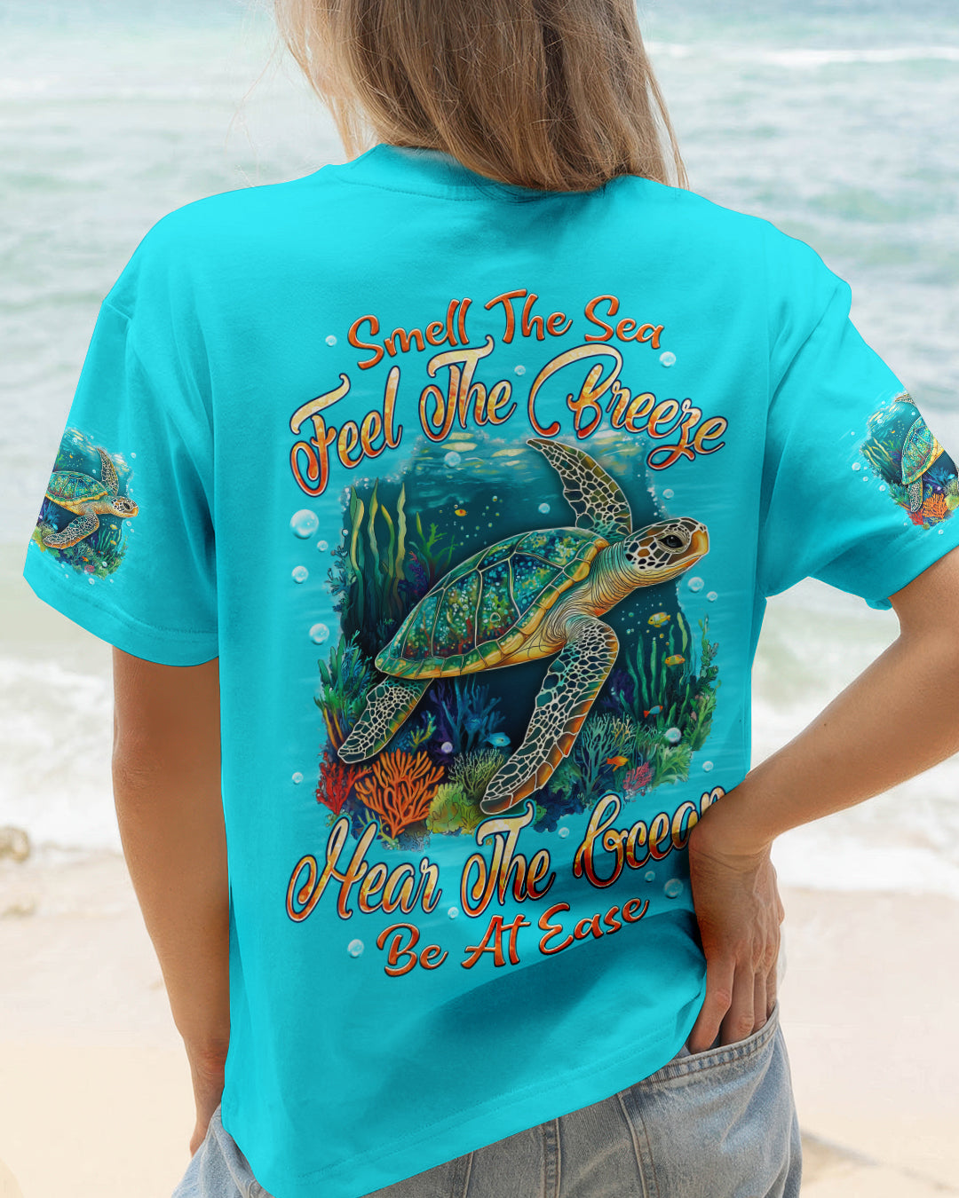 BLISSCORNERS SMELL THE SEA FEEL THE BREEZE TURTLE ALL OVER PRINT