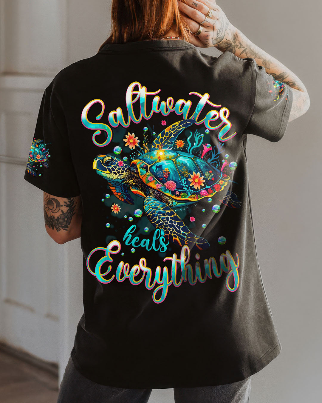 BLISSCORNERS SALTWATER HEALS EVERYTHING TURTLE ALL OVER PRINT
