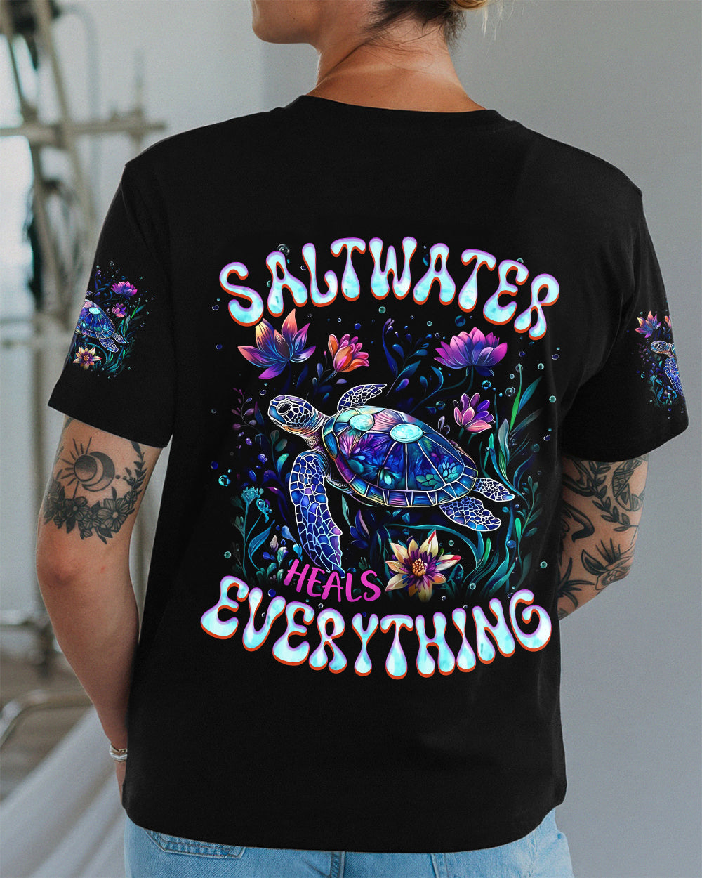 BLISSCORNERS SALTWATER HEALS EVERYTHING TURTLE ALL OVER PRINT