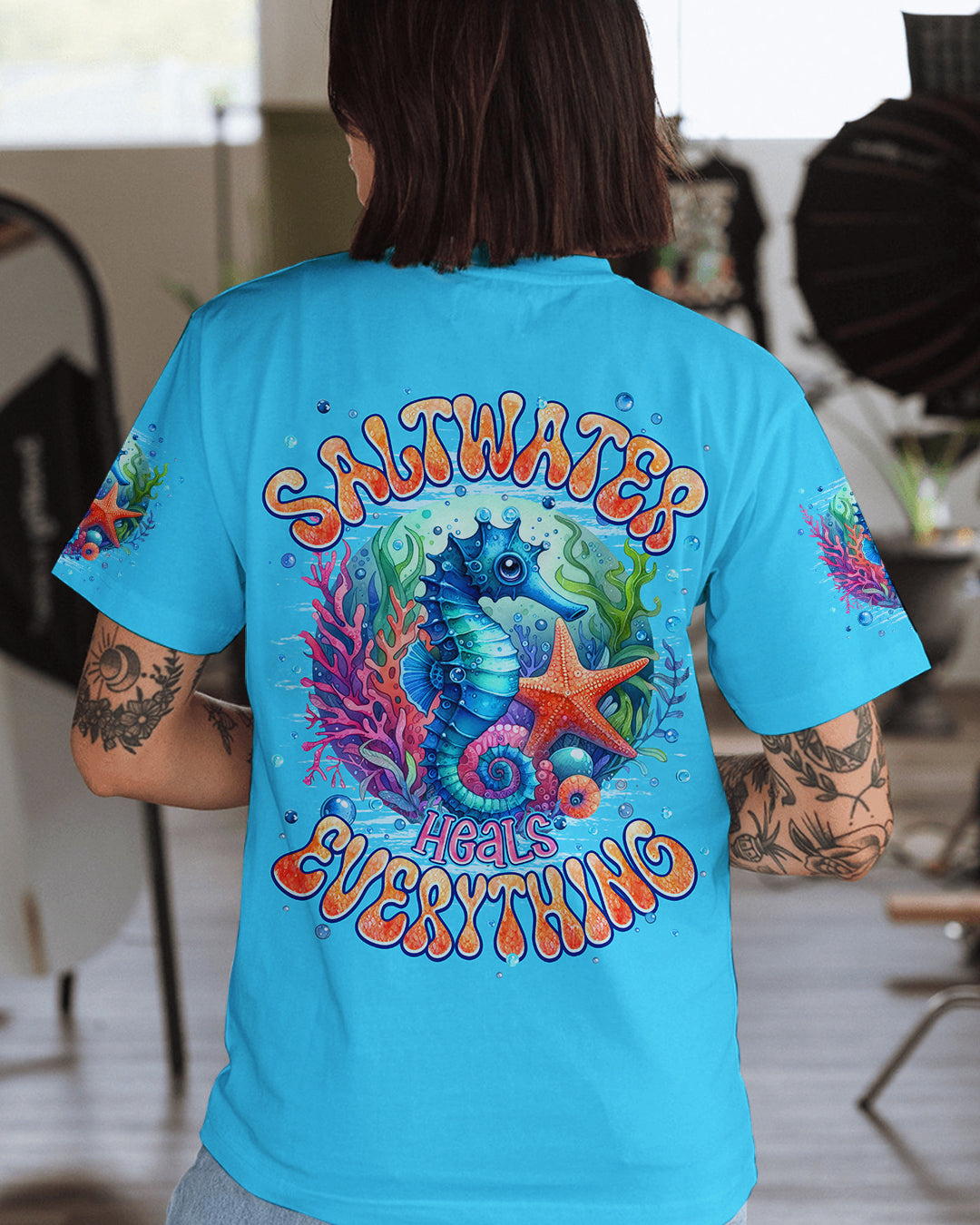 BLISSCORNERS SALTWATER HEALS EVERYTHING SEAHORSE ALL OVER PRINT