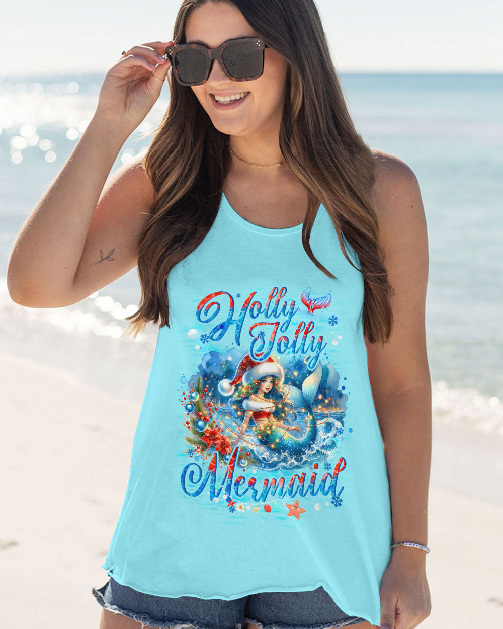 BLISSCORNERS HOLLY JOLLY MERMAID CHRISTMAS ALL OVER PRINT