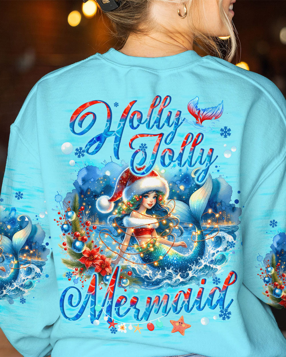 BLISSCORNERS HOLLY JOLLY MERMAID CHRISTMAS ALL OVER PRINT