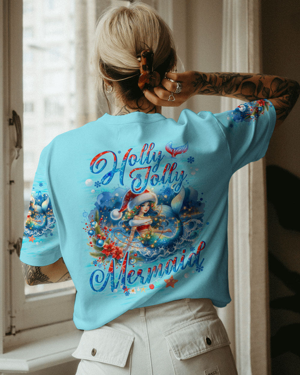 BLISSCORNERS HOLLY JOLLY MERMAID CHRISTMAS ALL OVER PRINT