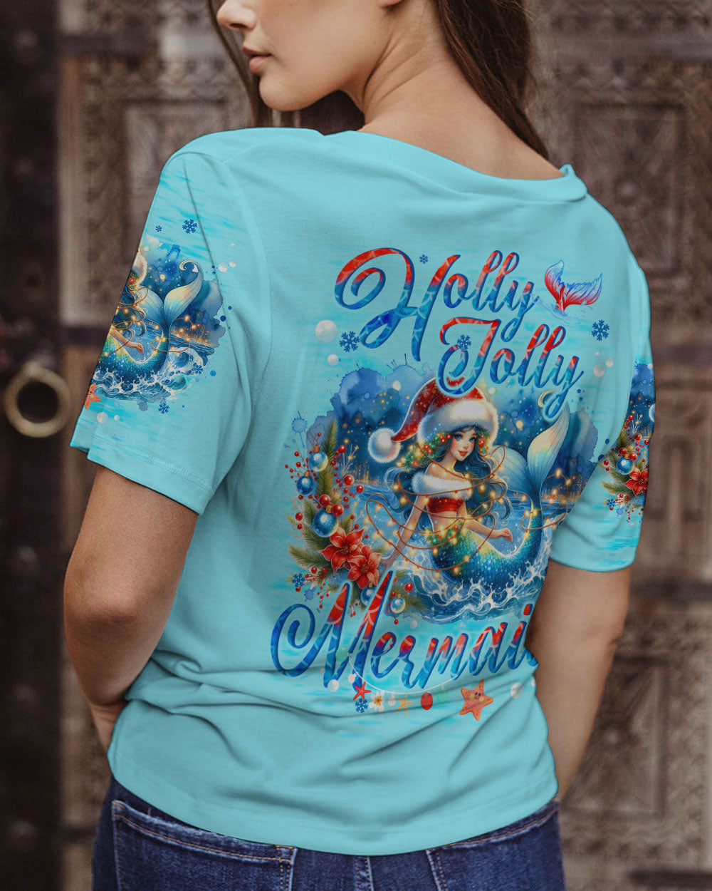 BLISSCORNERS HOLLY JOLLY MERMAID CHRISTMAS ALL OVER PRINT