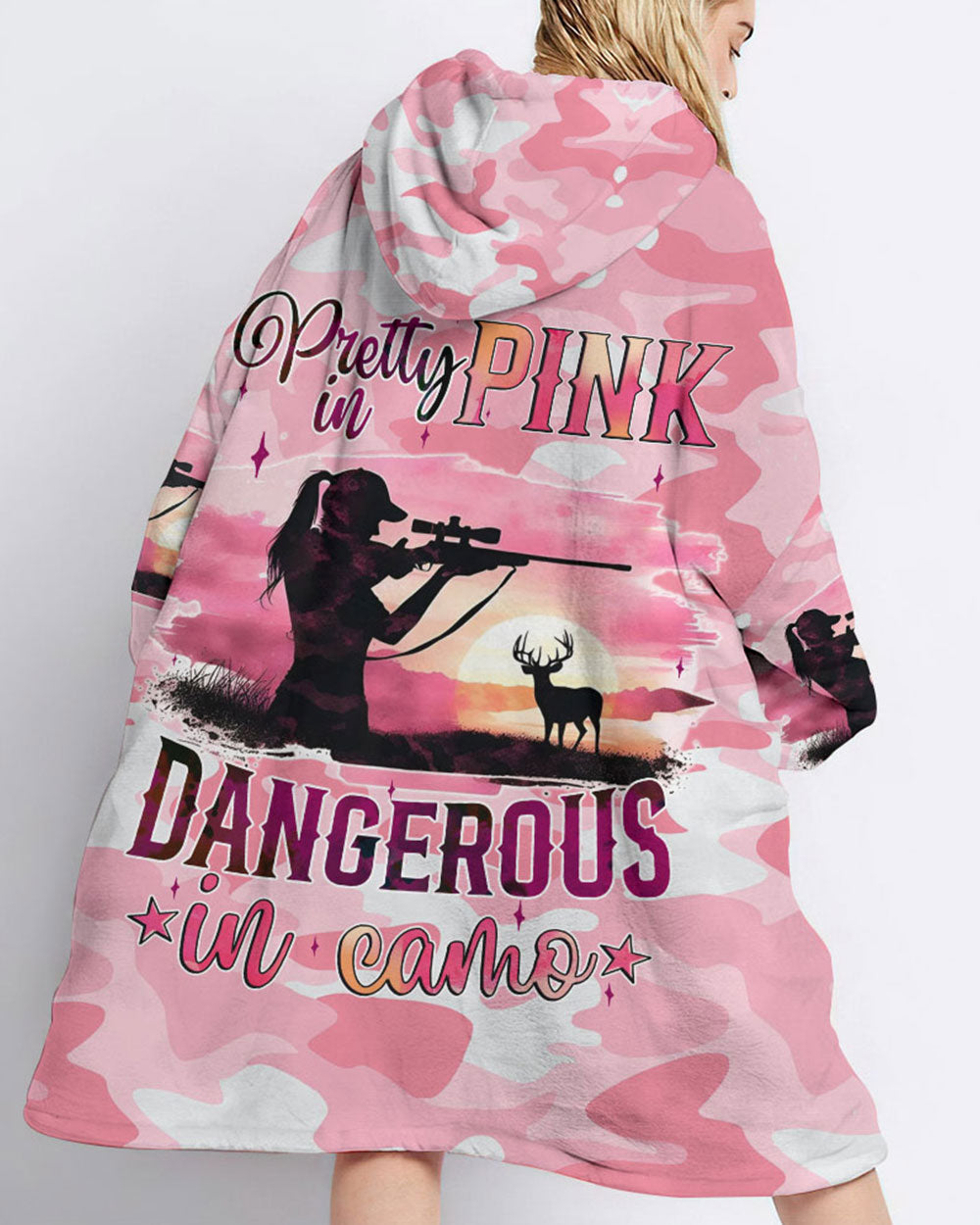 BLISSCORNERS PRETTY IN PINK HUNTING SHERPA BLANKET HOODIE