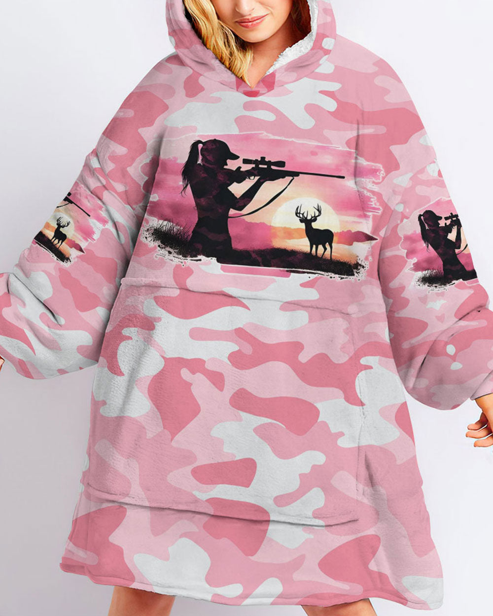 BLISSCORNERS PRETTY IN PINK HUNTING SHERPA BLANKET HOODIE