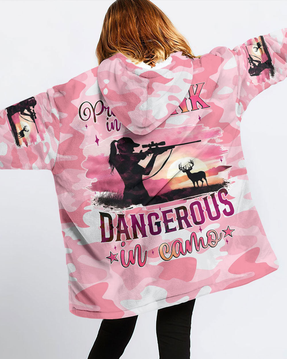 BLISSCORNERS PRETTY IN PINK HUNTING SHERPA BLANKET HOODIE