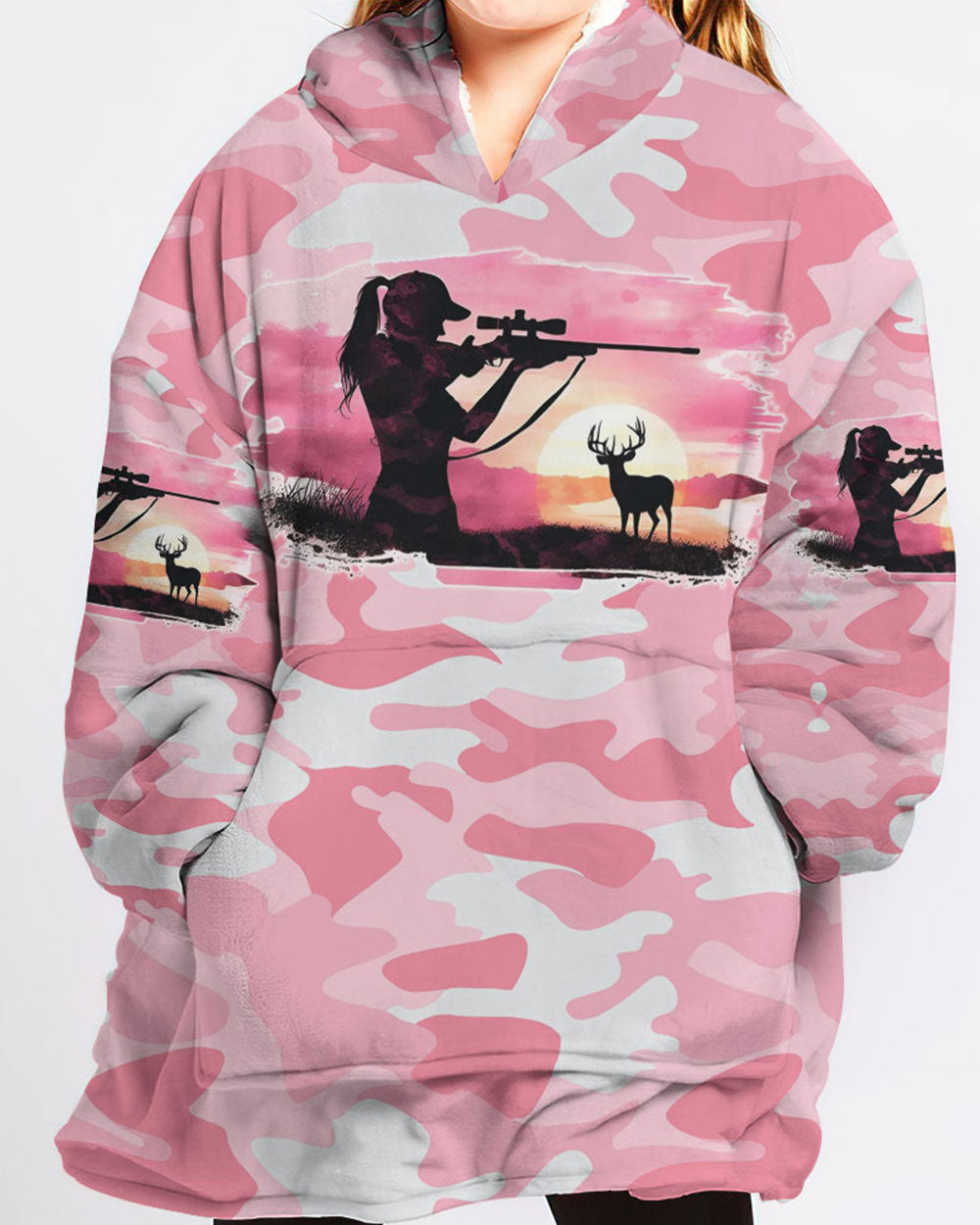 BLISSCORNERS PRETTY IN PINK HUNTING SHERPA BLANKET HOODIE