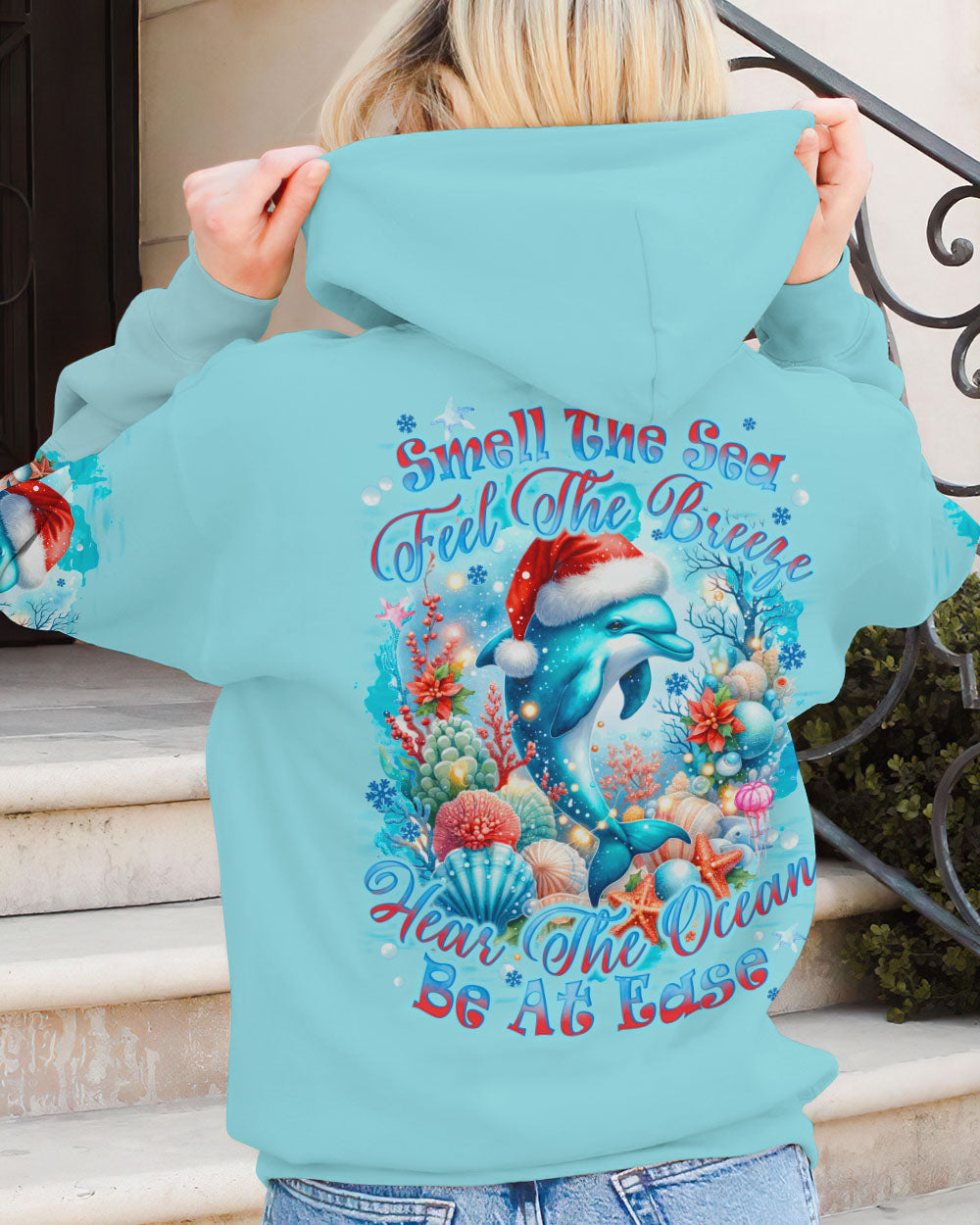 BLISSCORNERS SMELL THE SEA FEEL THE BREEZE DOLPHIN CHRISTMAS ALL OVER PRINT