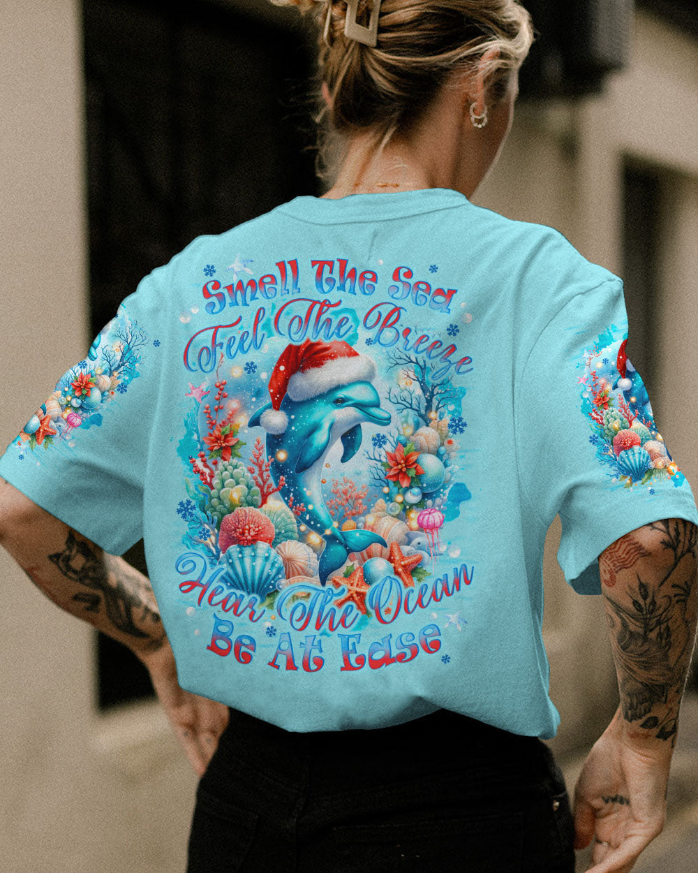 BLISSCORNERS SMELL THE SEA FEEL THE BREEZE DOLPHIN CHRISTMAS ALL OVER PRINT