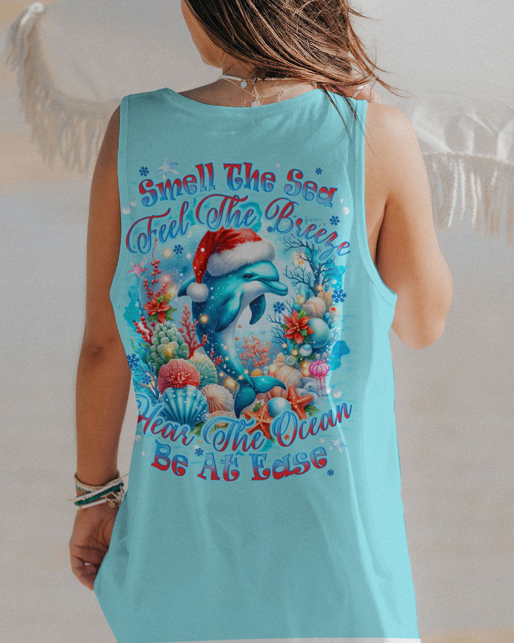 BLISSCORNERS SMELL THE SEA FEEL THE BREEZE DOLPHIN CHRISTMAS ALL OVER PRINT