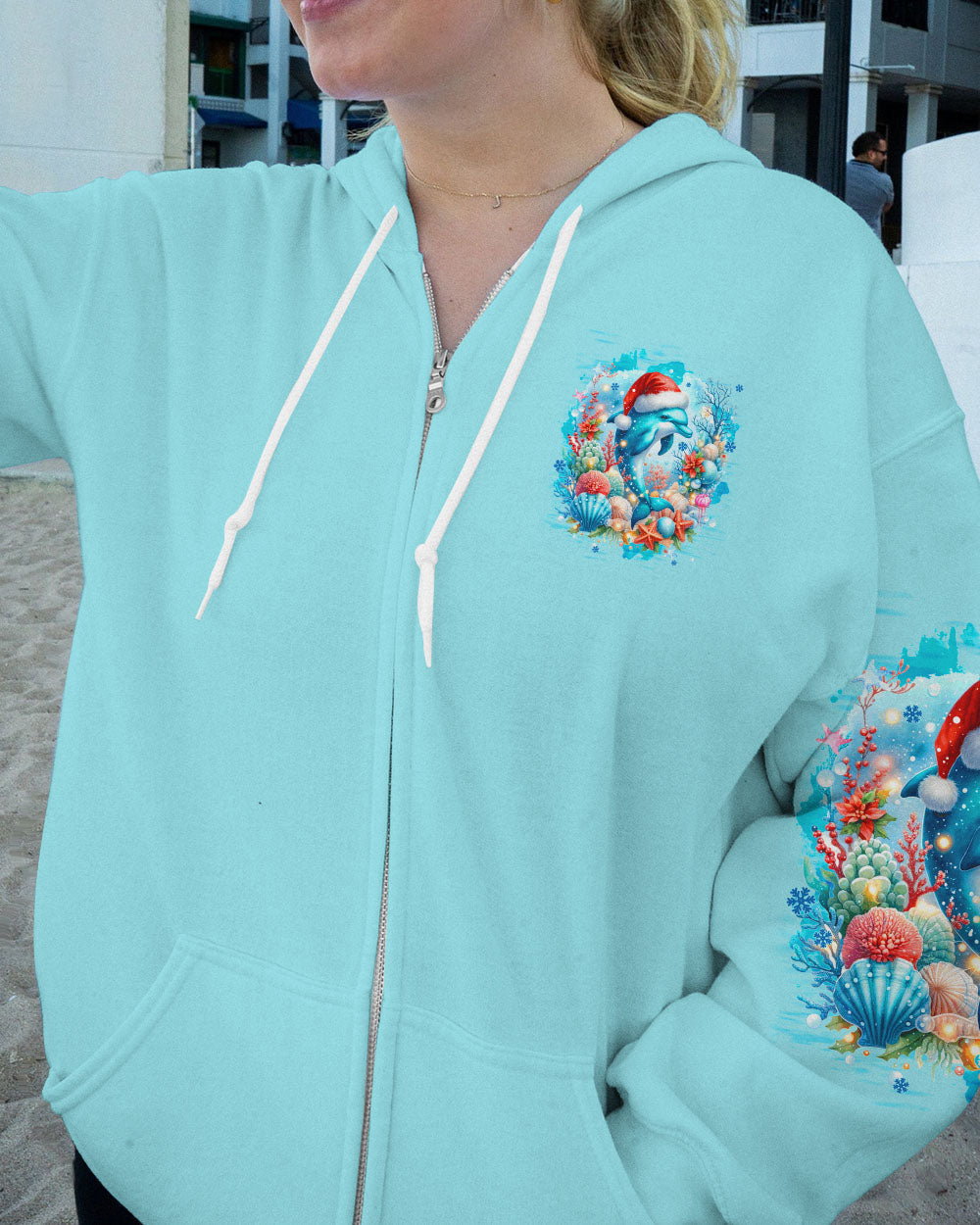 BLISSCORNERS SMELL THE SEA FEEL THE BREEZE DOLPHIN CHRISTMAS ALL OVER PRINT