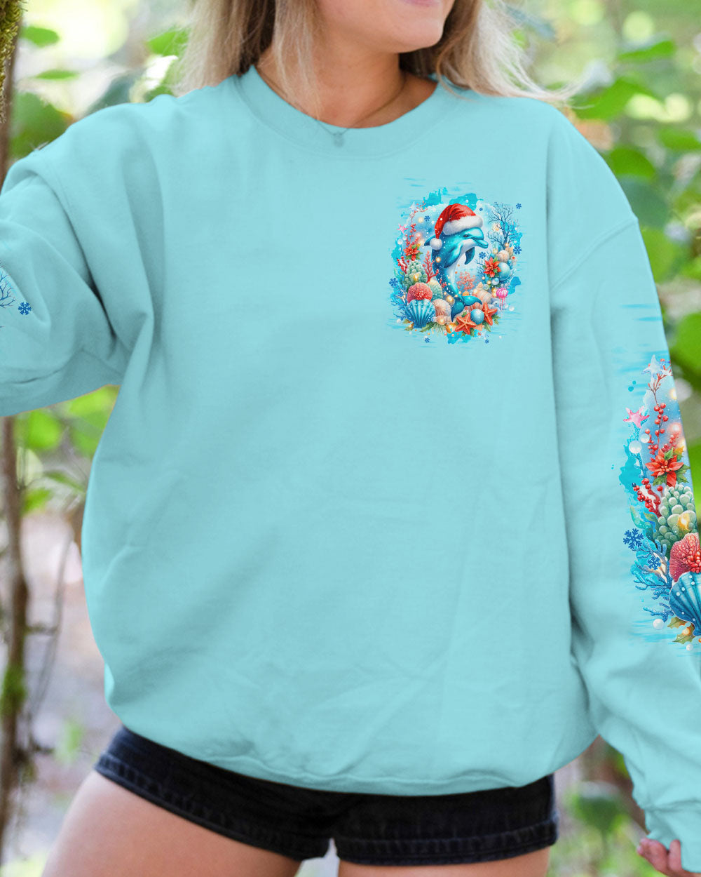 BLISSCORNERS SMELL THE SEA FEEL THE BREEZE DOLPHIN CHRISTMAS ALL OVER PRINT