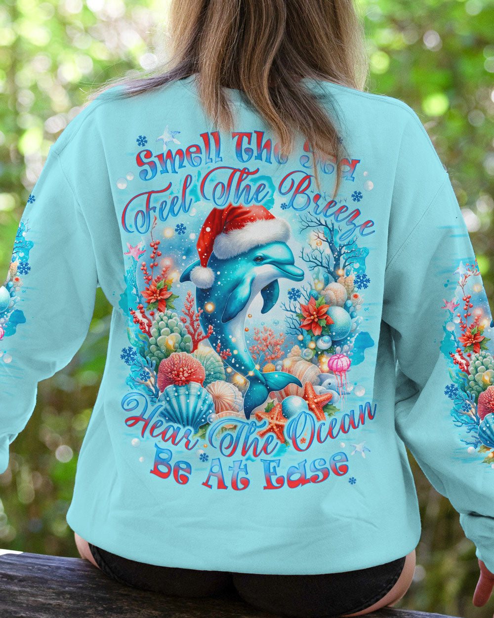 BLISSCORNERS SMELL THE SEA FEEL THE BREEZE DOLPHIN CHRISTMAS ALL OVER PRINT