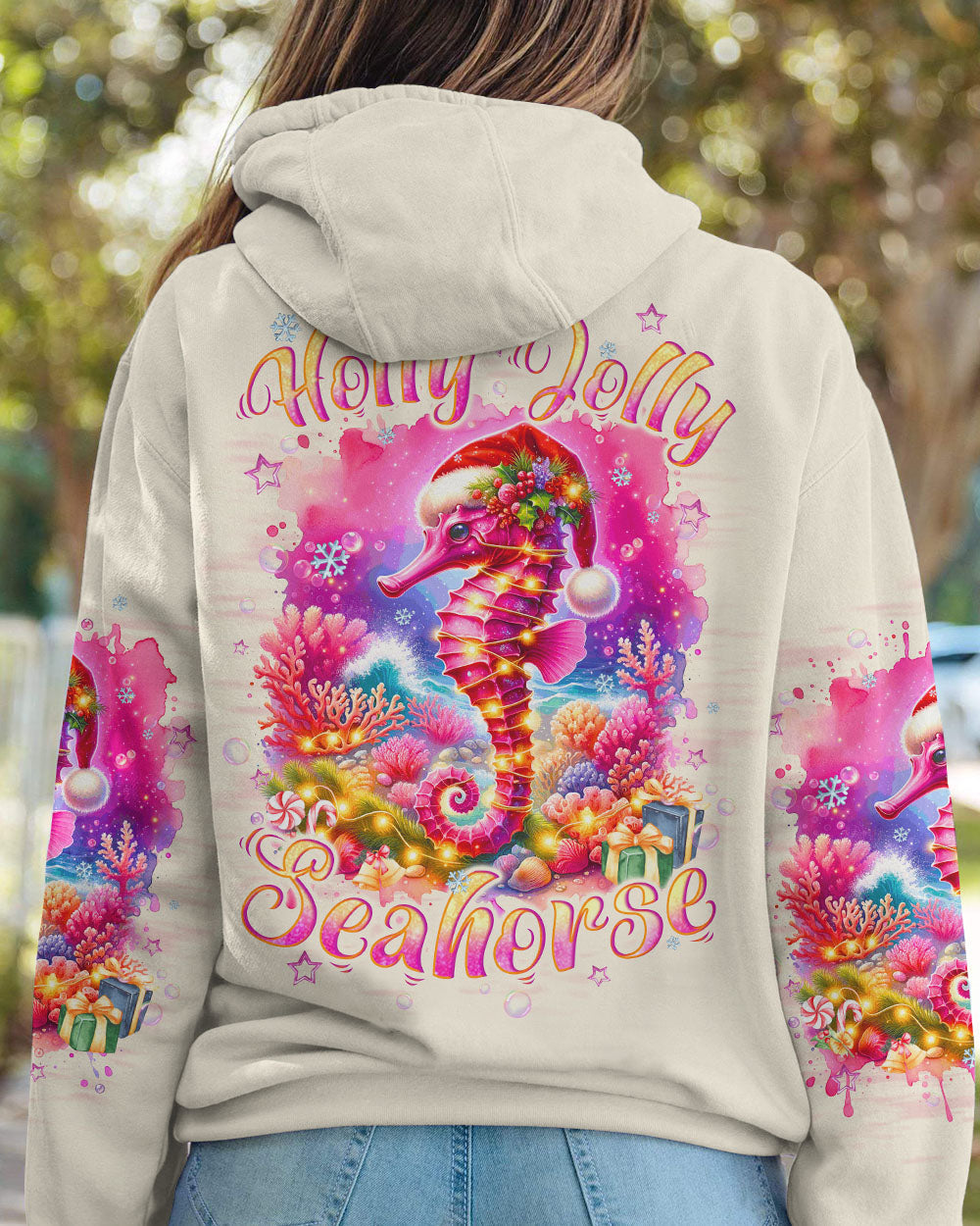 BLISSCORNERS HOLLY JOLLY SEAHORSE CHRISTMAS ALL OVER PRINT