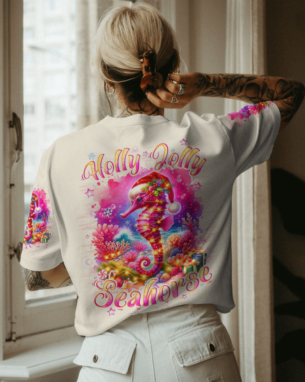 BLISSCORNERS HOLLY JOLLY SEAHORSE CHRISTMAS ALL OVER PRINT