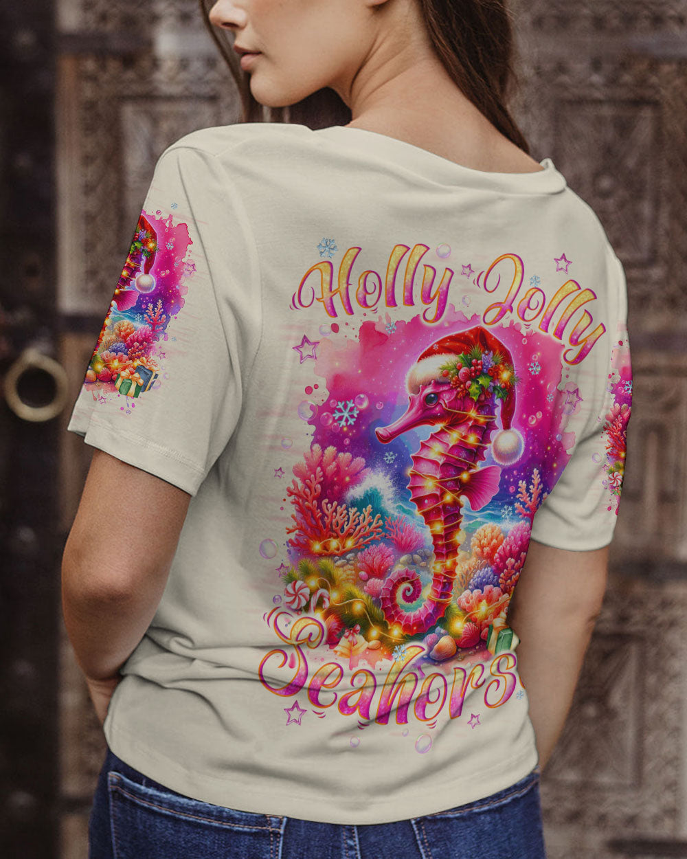BLISSCORNERS HOLLY JOLLY SEAHORSE CHRISTMAS ALL OVER PRINT