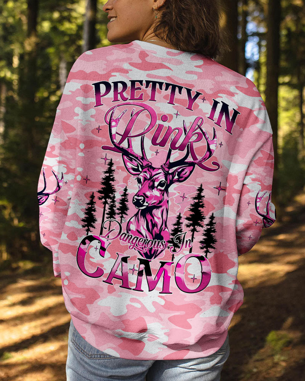 BLISSCORNERS PRETTY IN PINK DEER HUNTING ALL OVER PRINT