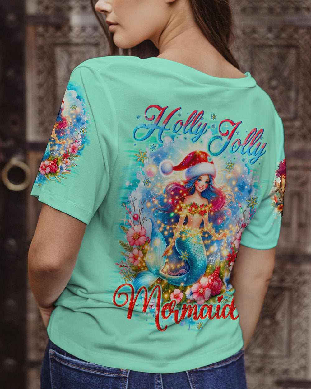 BLISSCORNERS HOLLY JOLLY MERMAID CHRISTMAS ALL OVER PRINT