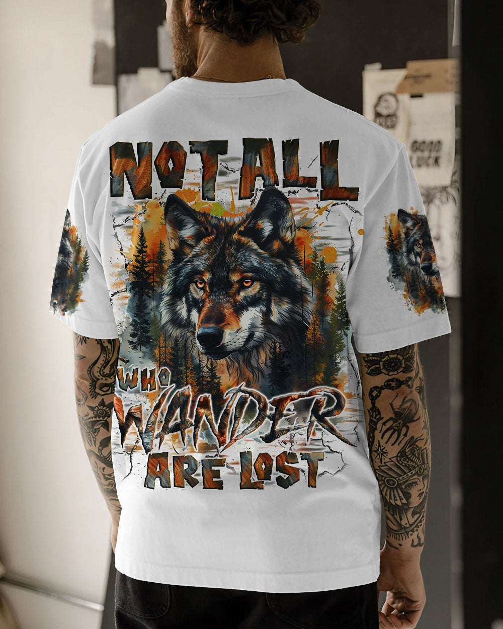 BLISSCORNERS NOT ALL WHO WANDER ARE LOST WOLF ALL OVER PRINT