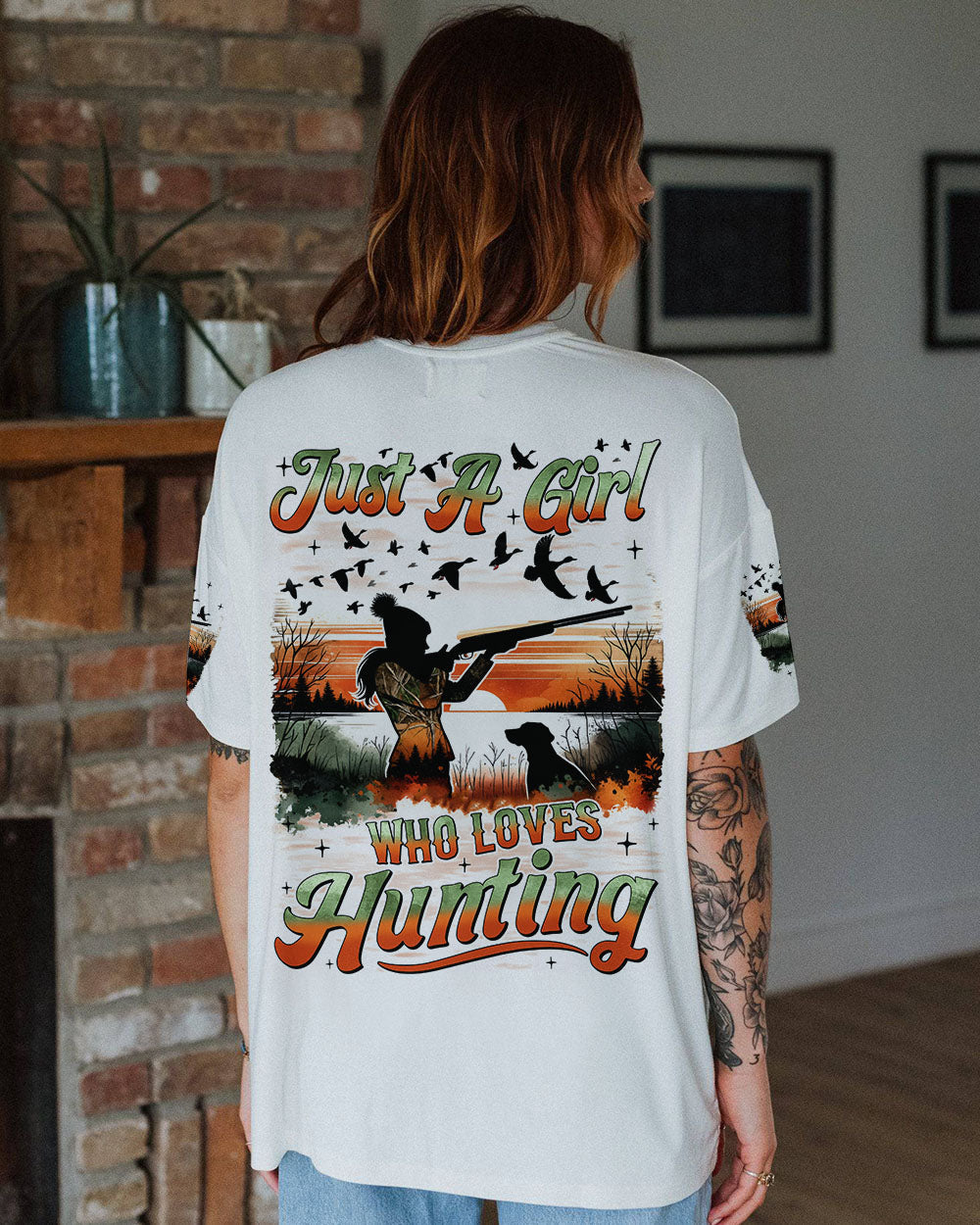 BLISSCORNERS JUST A GIRL WHO LOVES HUNTING ALL OVER PRINT