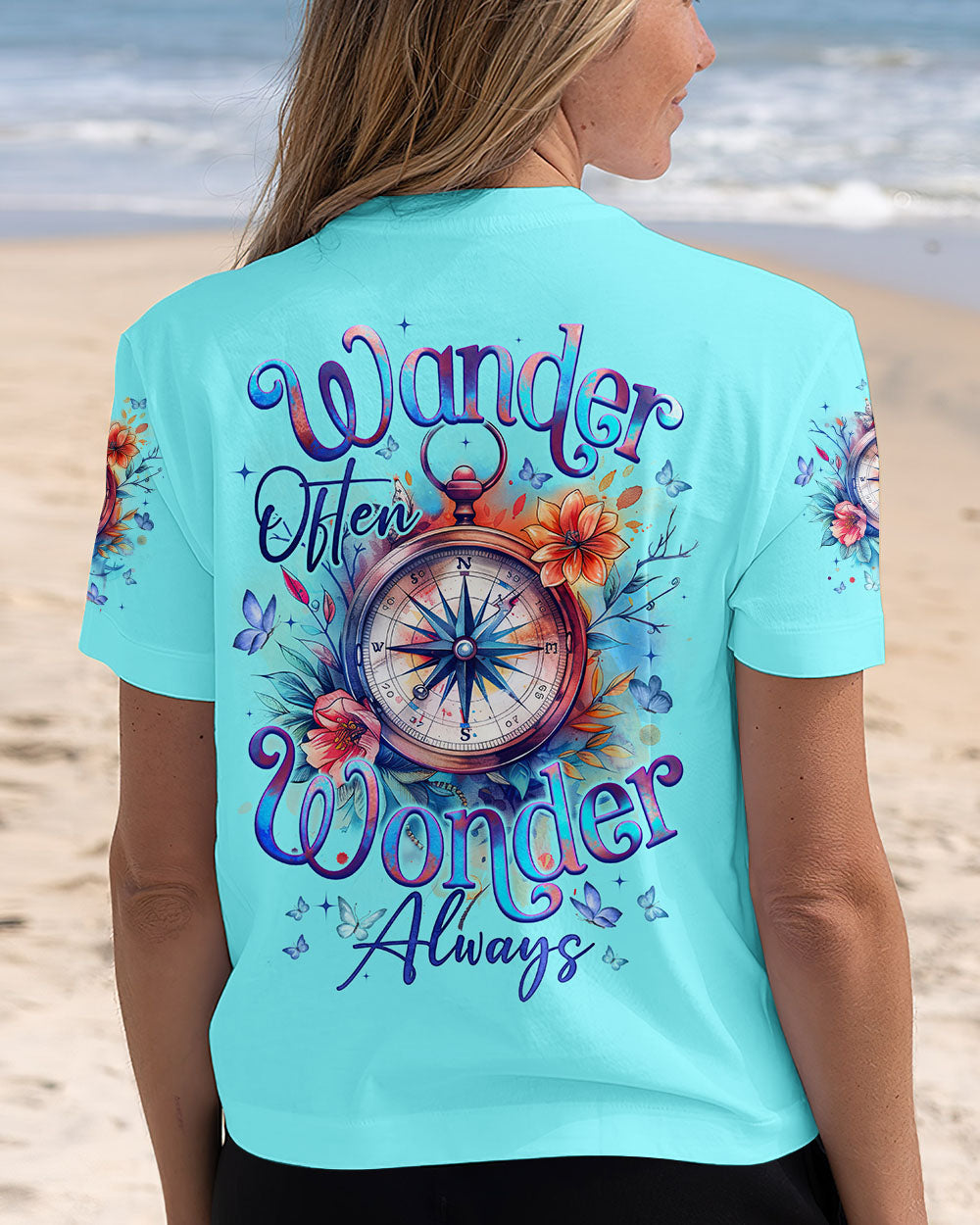 BLISSCORNERS WANDER OFTEN WONDER ALWAYS COMPASS ALL OVER PRINT