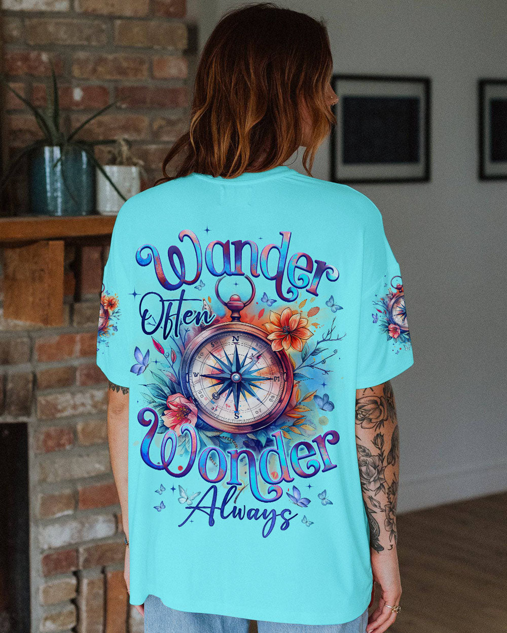 BLISSCORNERS WANDER OFTEN WONDER ALWAYS COMPASS ALL OVER PRINT