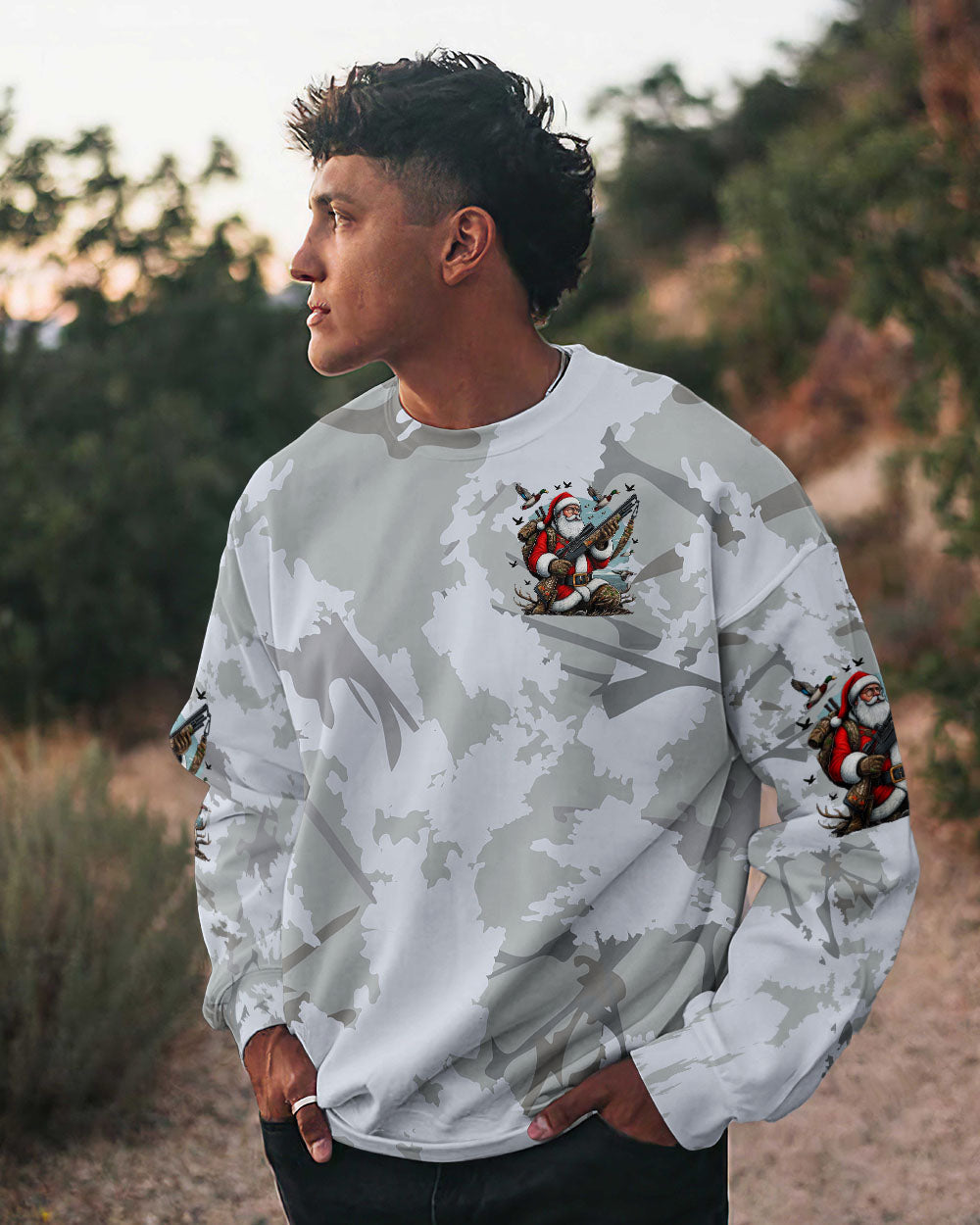 BLISSCORNERS HE'S HUNTING DUCKS SANTA CHRISTMAS ALL OVER PRINT