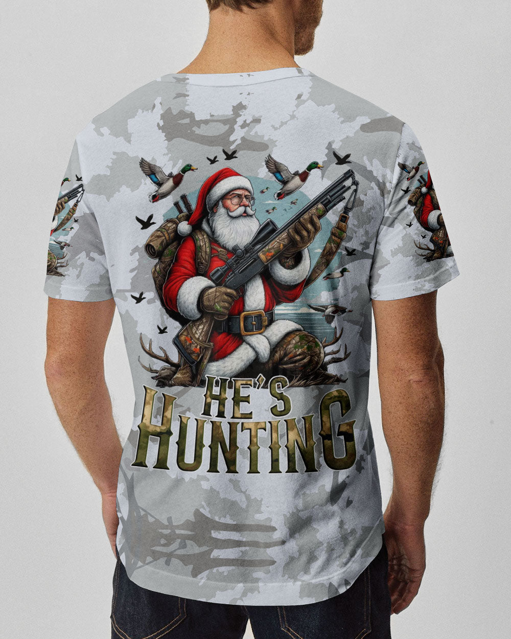 BLISSCORNERS HE'S HUNTING DUCKS SANTA CHRISTMAS ALL OVER PRINT