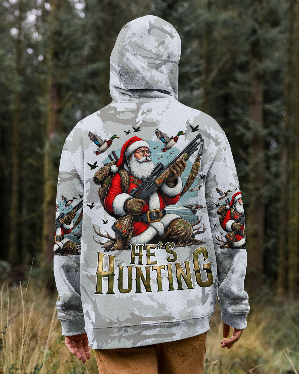 BLISSCORNERS HE'S HUNTING DUCKS SANTA CHRISTMAS ALL OVER PRINT