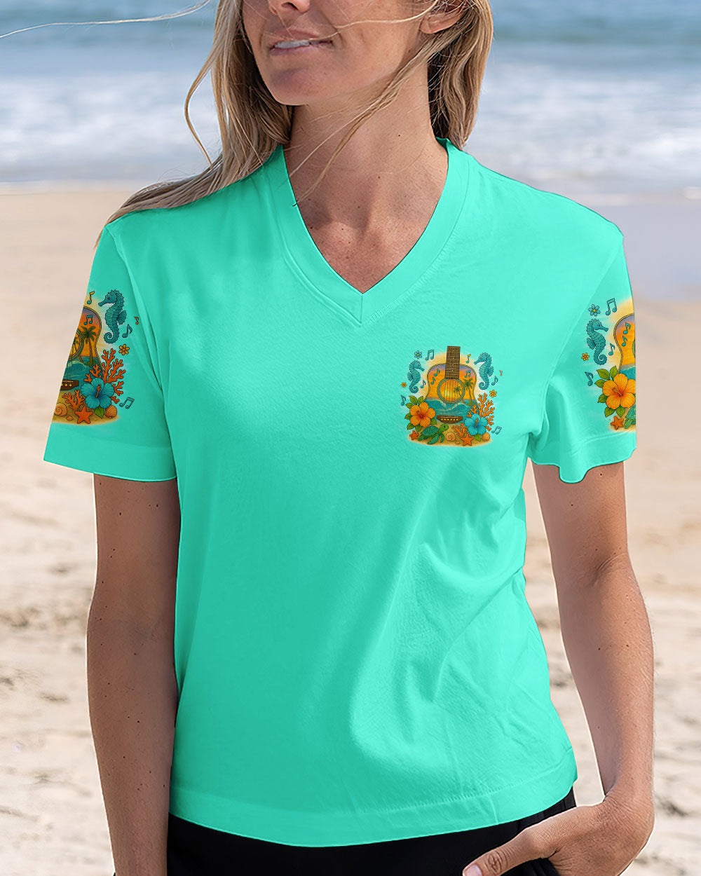 BLISSCORNERS FIND ME WHERE THE MUSIC MEETS THE OCEAN GUITAR ALL OVER PRINT