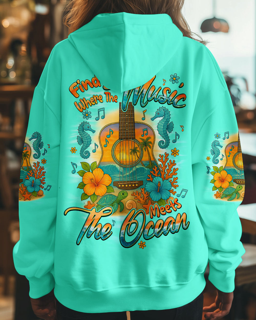 BLISSCORNERS FIND ME WHERE THE MUSIC MEETS THE OCEAN GUITAR ALL OVER PRINT