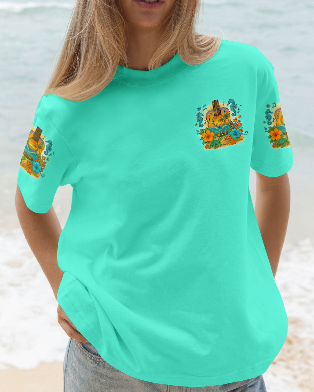 BLISSCORNERS FIND ME WHERE THE MUSIC MEETS THE OCEAN GUITAR ALL OVER PRINT