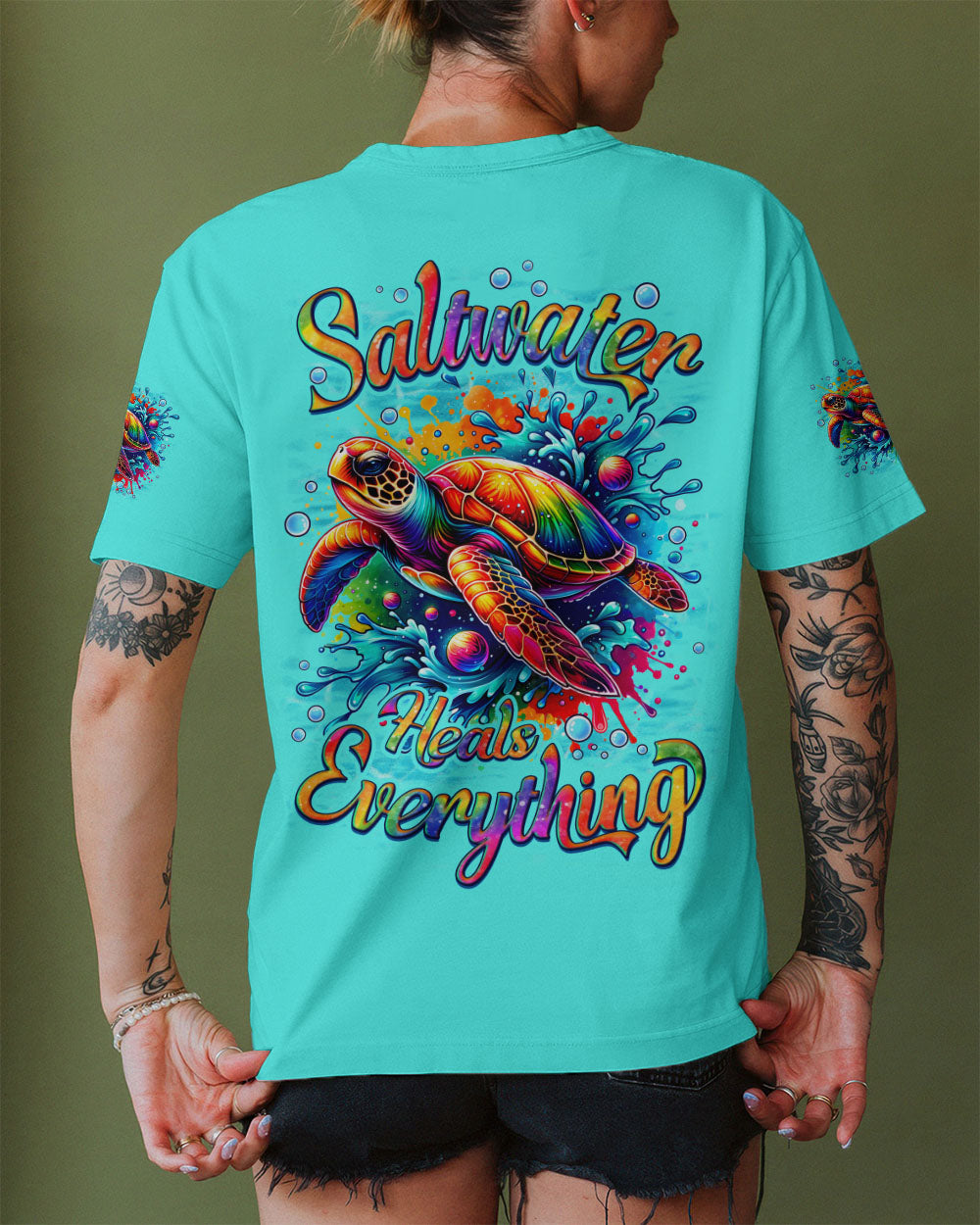 BLISSCORNERS SALTWATER HEALS EVERYTHING TURTLE ALL OVER PRINT