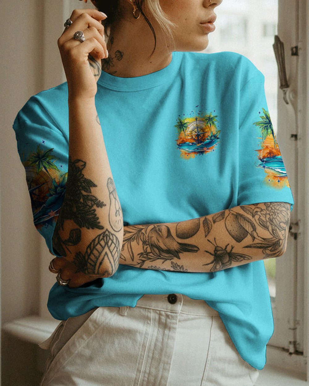 BLISSCORNERS LET THE WAVES CARRY YOU COMPASS ALL OVER PRINT