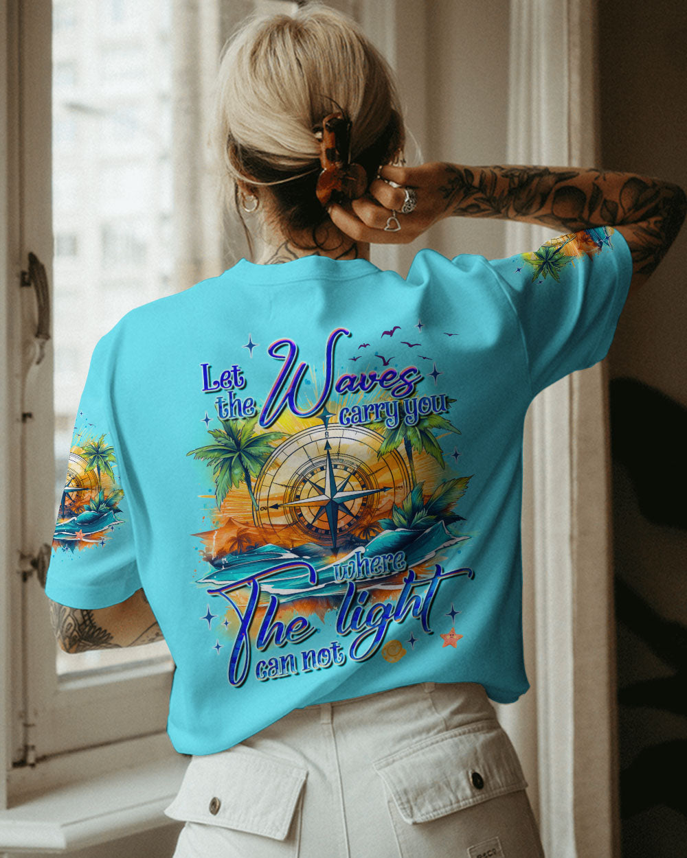 BLISSCORNERS LET THE WAVES CARRY YOU COMPASS ALL OVER PRINT