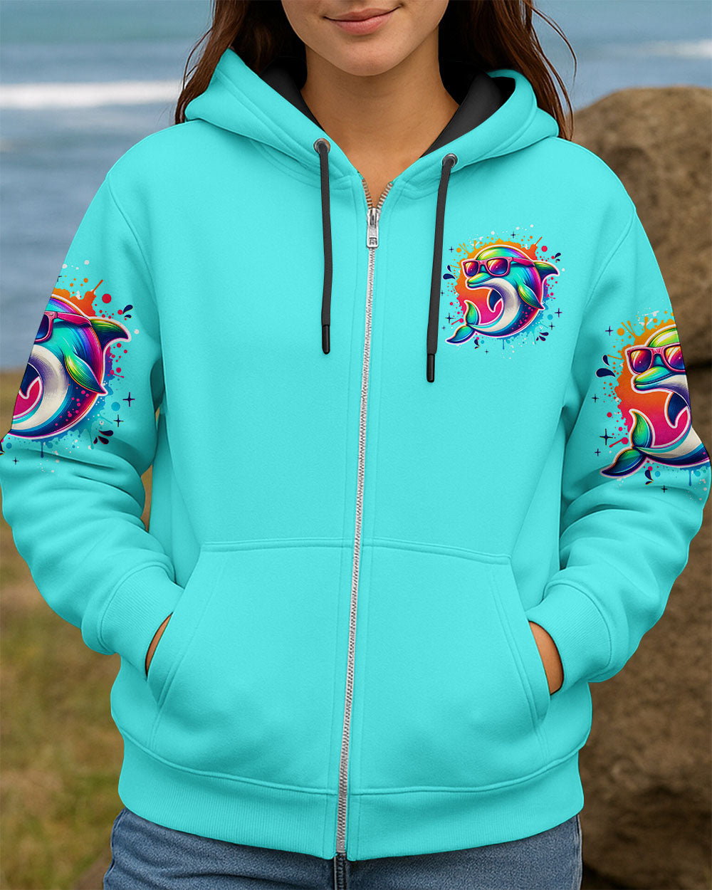 BLISSCORNERS SMELL THE SEA FEEL THE BREEZE  DOLPHIN ALL OVER PRINT