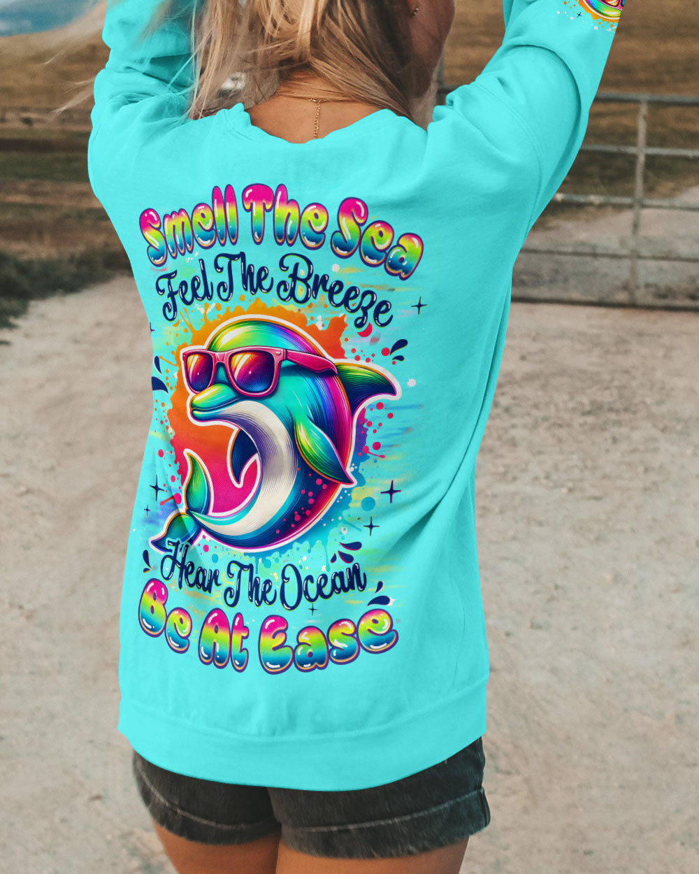 BLISSCORNERS SMELL THE SEA FEEL THE BREEZE  DOLPHIN ALL OVER PRINT