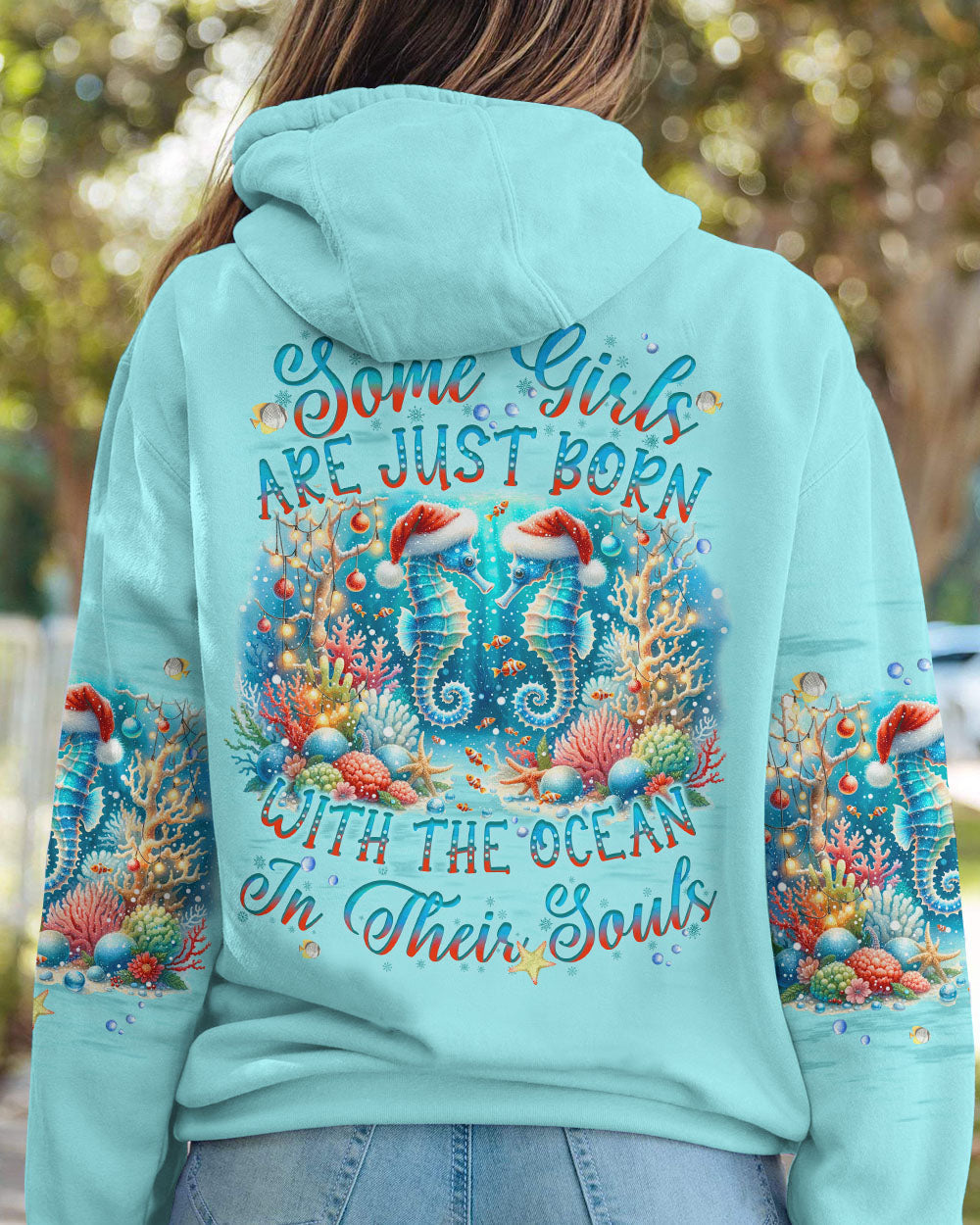 BLISSCORNERS SOME GIRLS ARE JUST BORN SEAHORSE CHRISTMAS ALL OVER PRINT