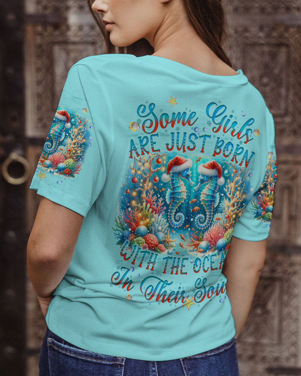 BLISSCORNERS SOME GIRLS ARE JUST BORN SEAHORSE CHRISTMAS ALL OVER PRINT