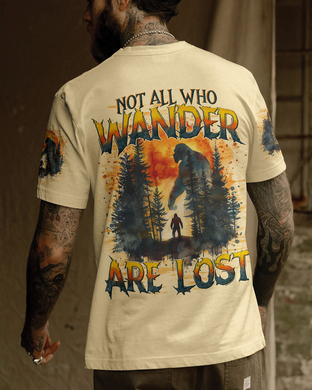 BLISSCORNERS NOT ALL WHO WANDER ARE LOST BIGFOOT ALL OVER PRINT