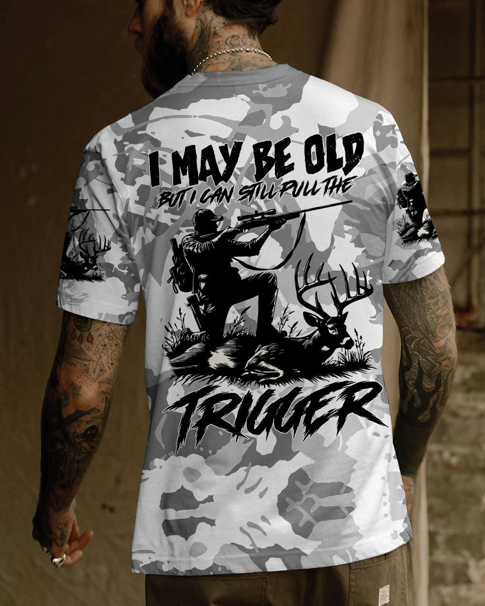 BLISSCORNERS I MAY BE OLD BUT I CAN STILL PULL THE TRIGGER ALL OVER PRINT