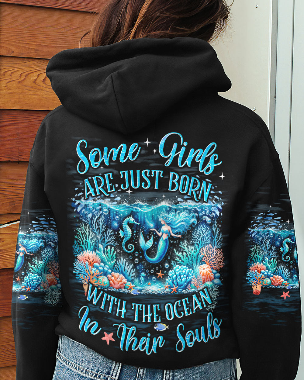 BLISSCORNERS SOME GIRLS ARE JUST BORN MERMAID AND SEAHORSE ALL OVER PRINT
