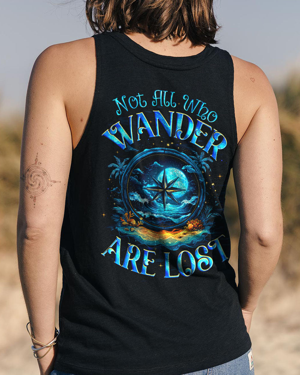 BLISSCORNERS NOT ALL WHO WANDER ARE LOST COMPASS ALL OVER PRINT