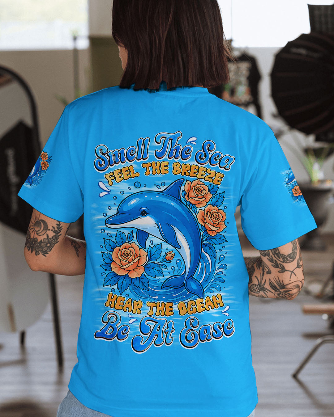 BLISSCORNERS SMELL THE SEA FEEL THE BREEZE DOLPHIN ALL OVER PRINT