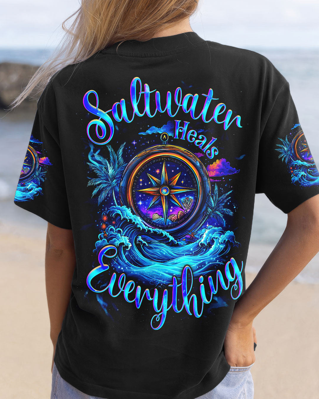 BLISSCORNERS SALTWATER HEALS EVERYTHING COMPASS ALL OVER PRINT